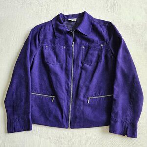 Purple Suede Looking Zippered Blazer Jacket Size 8 Washable!